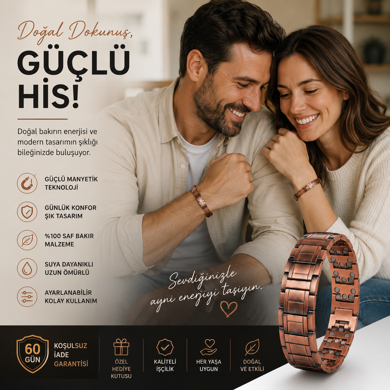 Bakırcı Efendi™ – Yüksek Manyetik Etkili Saf Bakır Erkek Bilekliği